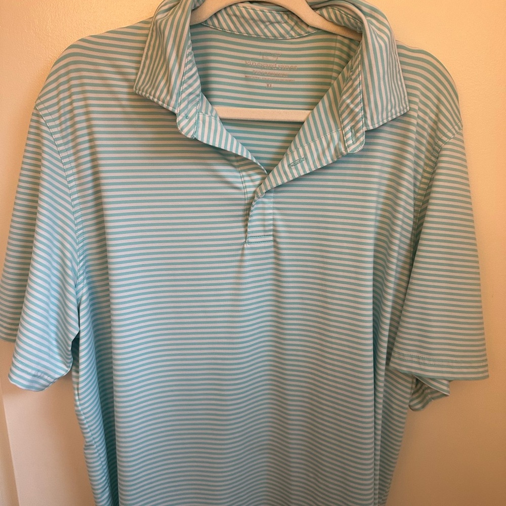 Vineyard Vines Performance Teal & white striped polo